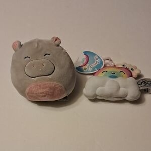 Squishmallows Harrison Hippo 5 Inch and Belina Rainbow 3.5 Inch Clip Plush Set